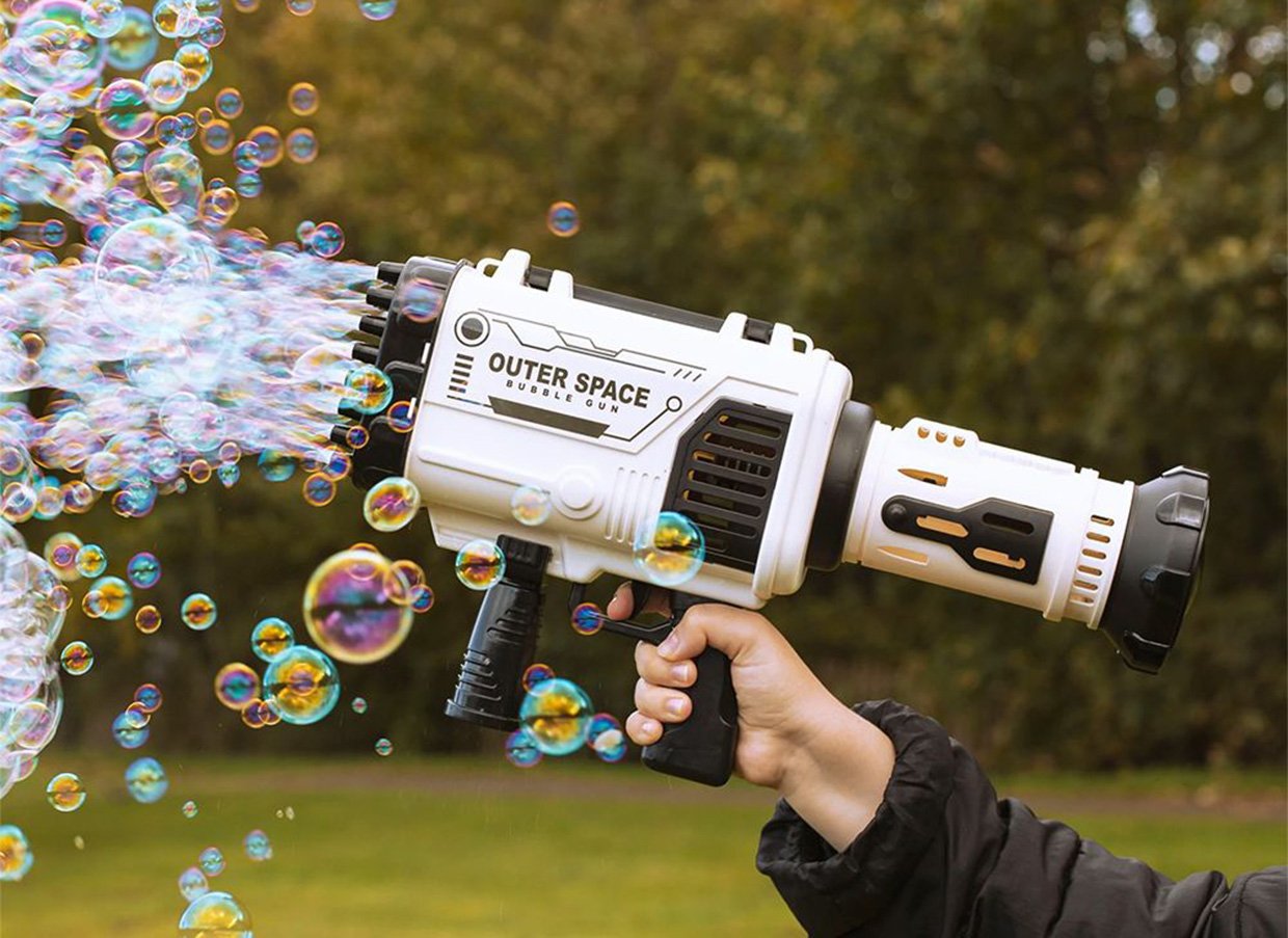 The Extreme Bubble Blowing Gun Blows Hundreds of Bubbles a Minute